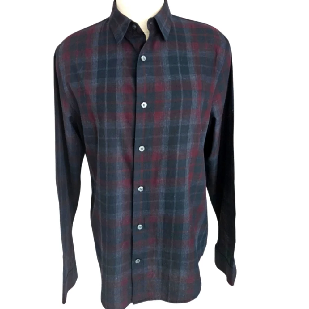 Vince Men's Red and Blue Plaid Button-Down Shirt - Picture 1 of 8